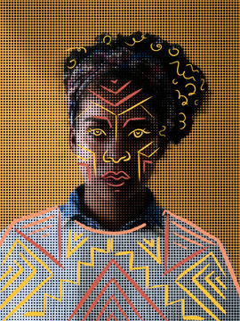 Patterned womans portrait collage