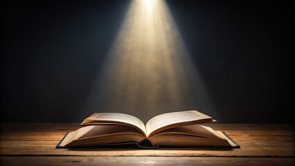 Open book with spotlight on dark background, open book, spotlight, dark background, education, reading