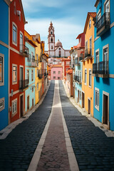 Fototapeta premium street in the old town country, colorful traveling Portugal 