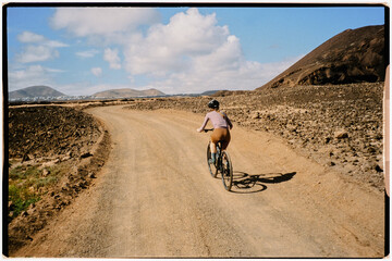 Ultramax 400 film image of a professional gravel cyclist in Lanzarote