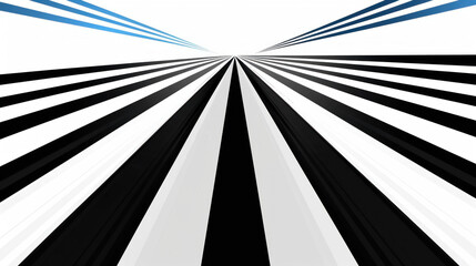 Abstract geometric pattern with black and white lines in perspective, with blue accents