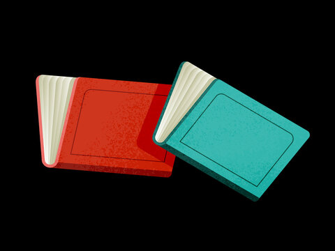 Red and blue notebooks on black background