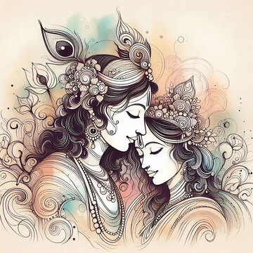 indian Hindu God Sri Krishna and Radha  also known in india as dwarikadhish,ranchodji,shamlaji,kanhaiya,color ful painting