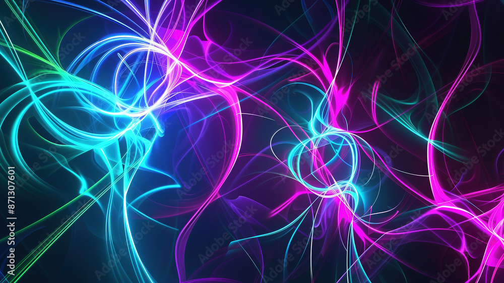 Aufkleber abstract fractal patterns in neon colors against a dark background