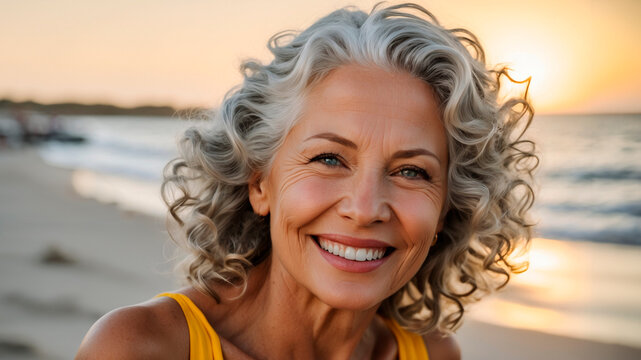 Gra&ccedil;a Eterna: Senhora Grisalha Encanta com Beleza Natural na Praia
