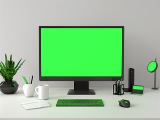 Minimalist Green Workspace with Desktop PC