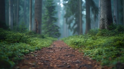 Fototapeta premium Winding Forest Path Through Lush Woodland Scenery with Serene Ambiance
