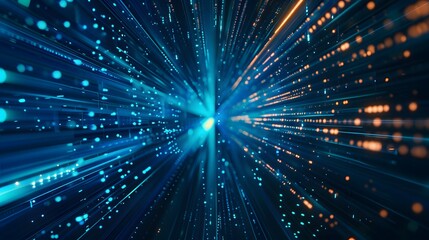 Fototapeta premium Abstract blue light trails in the dark, motion blur effect