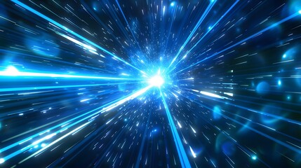 Fototapeta premium Abstract blue light trails in the dark, motion blur effect