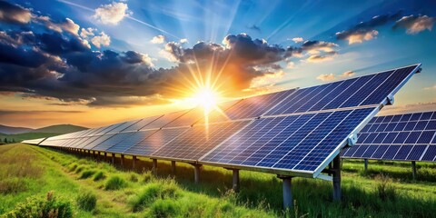 Dynamic image of solar panels capturing renewable energy , sustainable, alternative, power, electricity