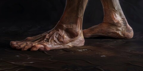 Close-up of Wrinkled Feet with Prominent Veins