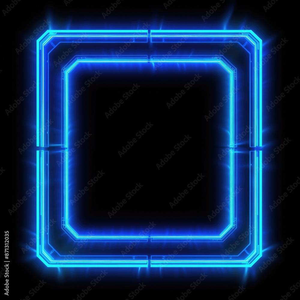 Poster abstract frame of mysterious geometric shape portal with digital style neon light reflecting set aga
