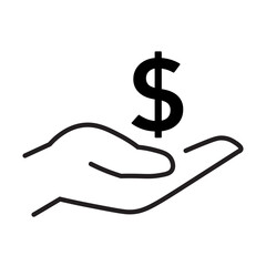Hand hold a money editable stroke outline icon isolated on white background. Symbol sign pictogram