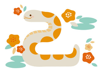 巳をかたどったへびのイラスト　年賀状素材　2025