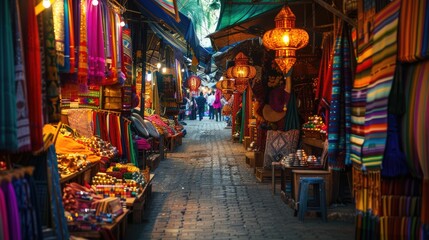 Obraz premium Illuminate the vibrant colors of a bustling street market in a foreign city