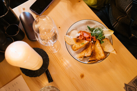 Gourmet Meal on Wooden Table