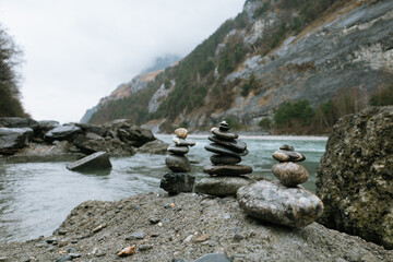 Stacked Stones by Riverbank