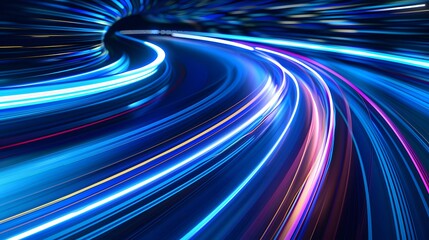 Abstract blue light trails in the dark, motion blur effect