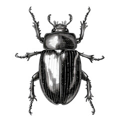 Black And White Drawing Beetle lllustration Art, Generative AI