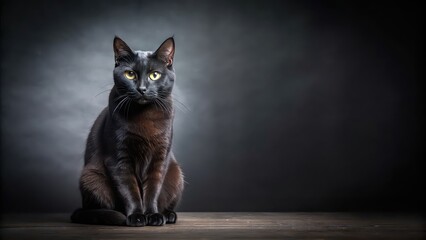 Lonely black cat sitting against a dark background, lonely, black, cat, animal, pet, sad, melancholy, alone, solitude