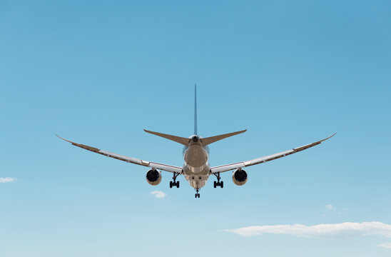 Big airplane landing from back