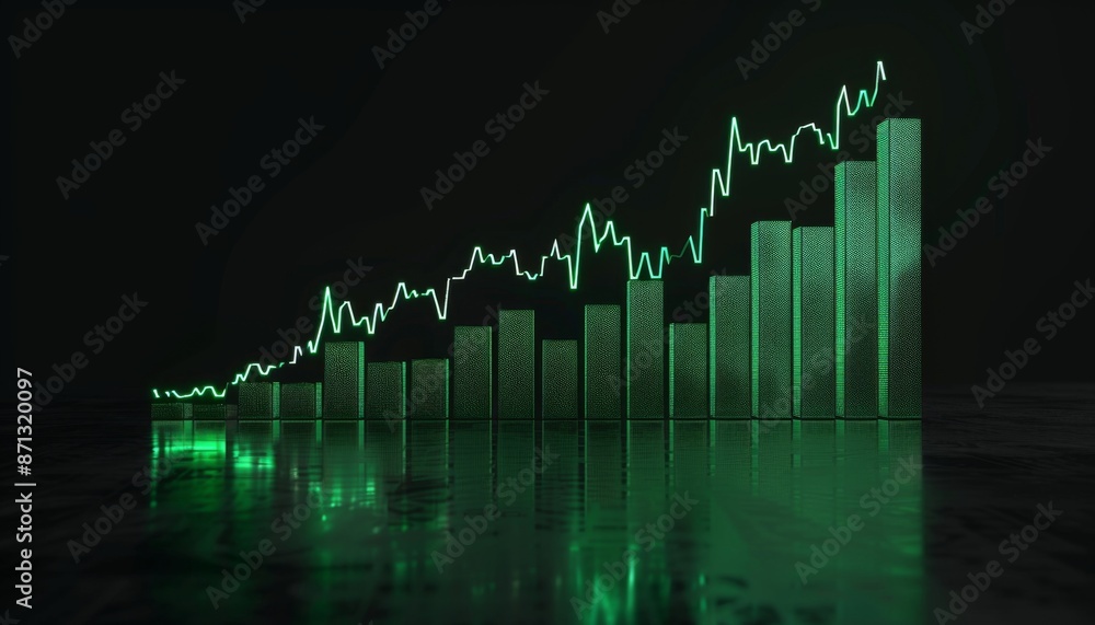 Poster simple trading chart goes up bottom up green only bars black background