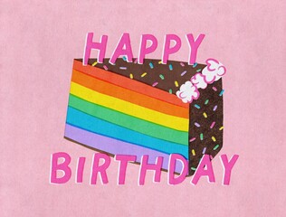 Colorful Rainbow Birthday Cake Illustration