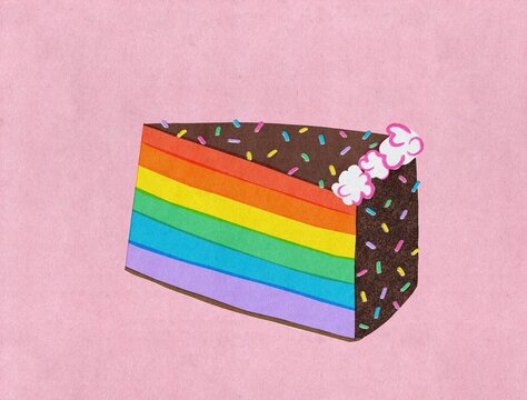 Vibrant Rainbow Layered Cake, food Illustration