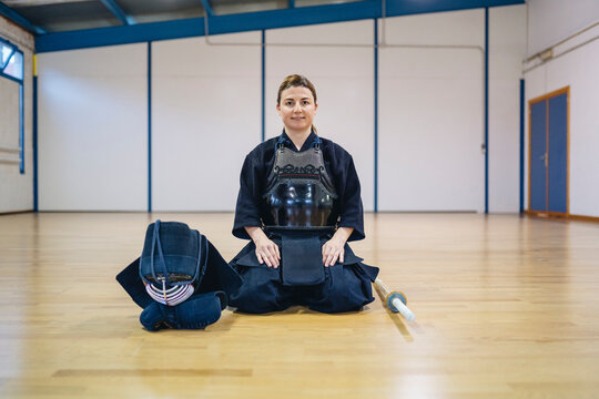 Kendo Practitioner in Seiza with Equipment