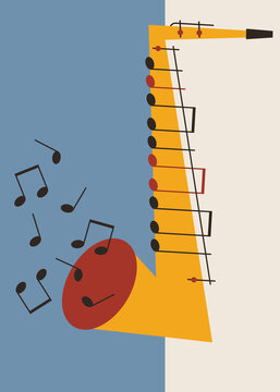 Creative saxophone with musical notes.