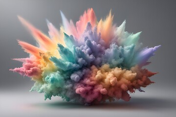 Colourful rainbow powder splatter in light colour wide background,genarative ai
