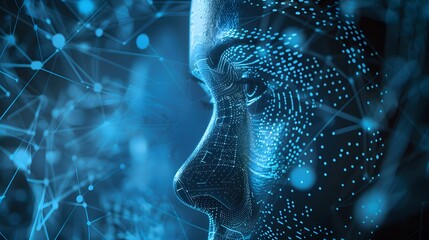 Naklejka premium Biometric authentication using facial recognition technology., clean background, Photo stock style, clean background, no copyrighted logo, no letters