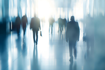 Fototapeta premium Busy Commuters in Sunlit Train Station during Rush Hour