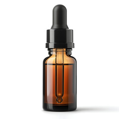 Elegant Amber Glass Dropper Bottle Isolated on White