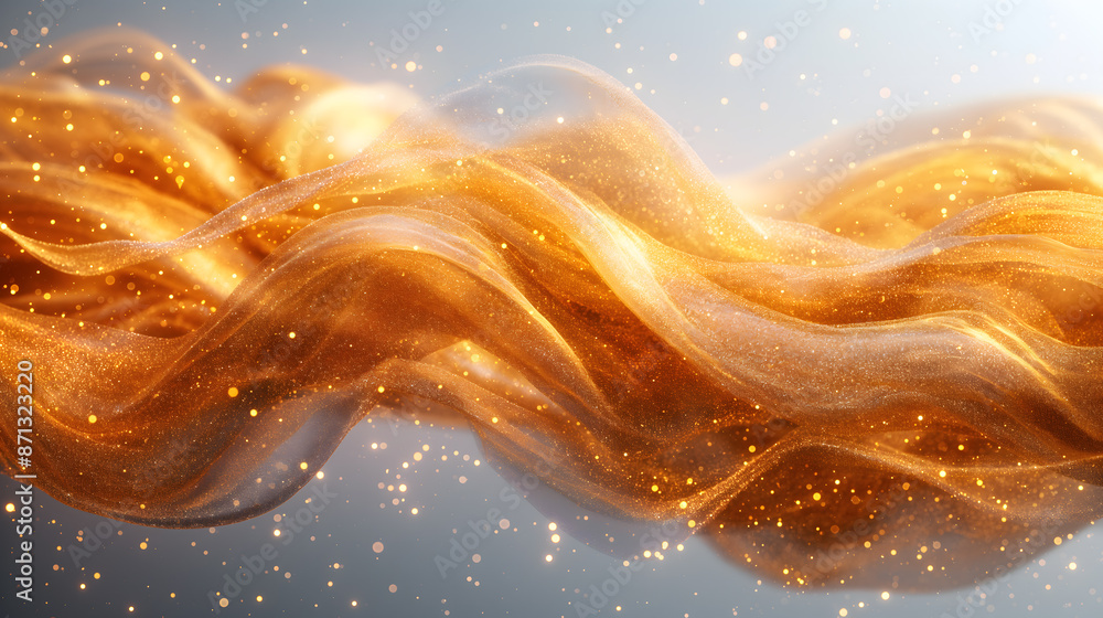 Poster Golden Glittering Waves Abstract Background with Vibrant Shimmer