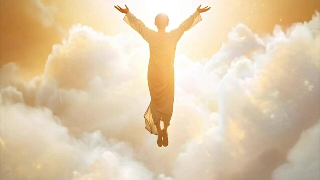 Spirit rising into heaven through the clouds. For prayer meme.