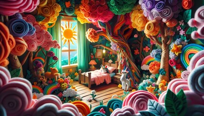 Ilustración para cuentos infantiles personaje mágico, paisajes fantásticos, magia, paraíso, cuento de hadas, para niños