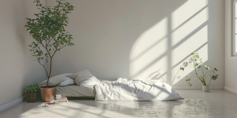 Minimalist Bedroom Interior Design with Plants and Sunlight