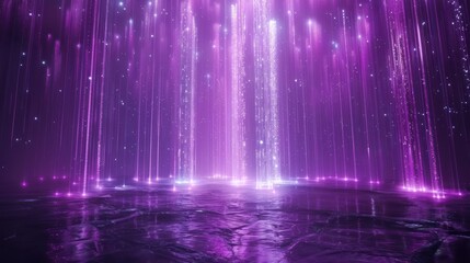 Glowing Purple Waterfall. Fantasy Background or Abstract Backdrop