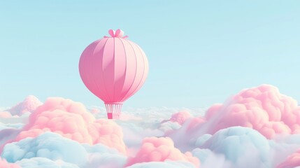 Obraz premium Pink Hot Air Balloon Soaring Through Pastel Clouds