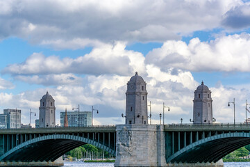 A view of the Longfellow Bridge spanning the Charles River in Boston, Massachusetts, USA