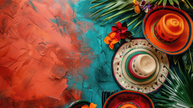Hispanic Heritage Month hat decoration design style dia de los muertos, Mexican Traditional Festival. Creative theme of Hispanic Heritage Month, Sept 15 to Oct 15, using social media post