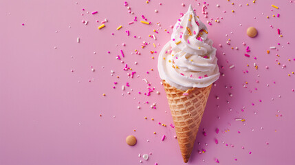 Ice cream dessert flatlay in a cone for summer, birthday, party, and product mockup scenes.