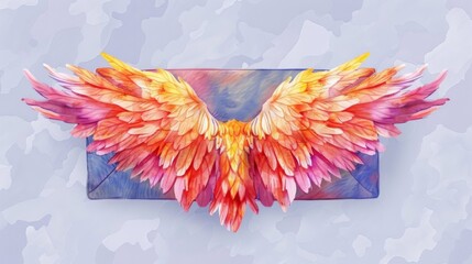 Fototapeta premium Colorful wings emerging from a blue envelope symbolizing creative message delivery or imaginative communication.