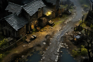 Ghouls haunting a ghost town with eerie wooden homes Fantasy  wallpaper