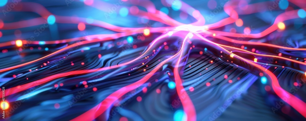 Poster abstract futuristic neural network with glowing connections, representing ai, technology, and data c