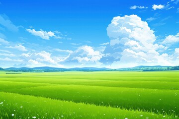 Expansive Green Field Under a Blue Sky