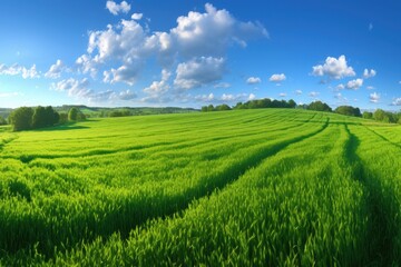 Fototapeta premium Green Field Under a Blue Sky