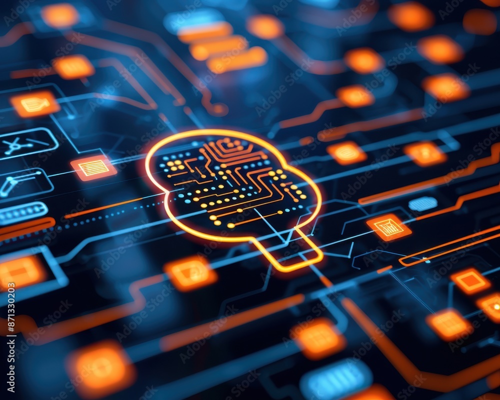 Aufkleber futuristic digital brain symbolizing artificial intelligence and advanced technology with glowing ci