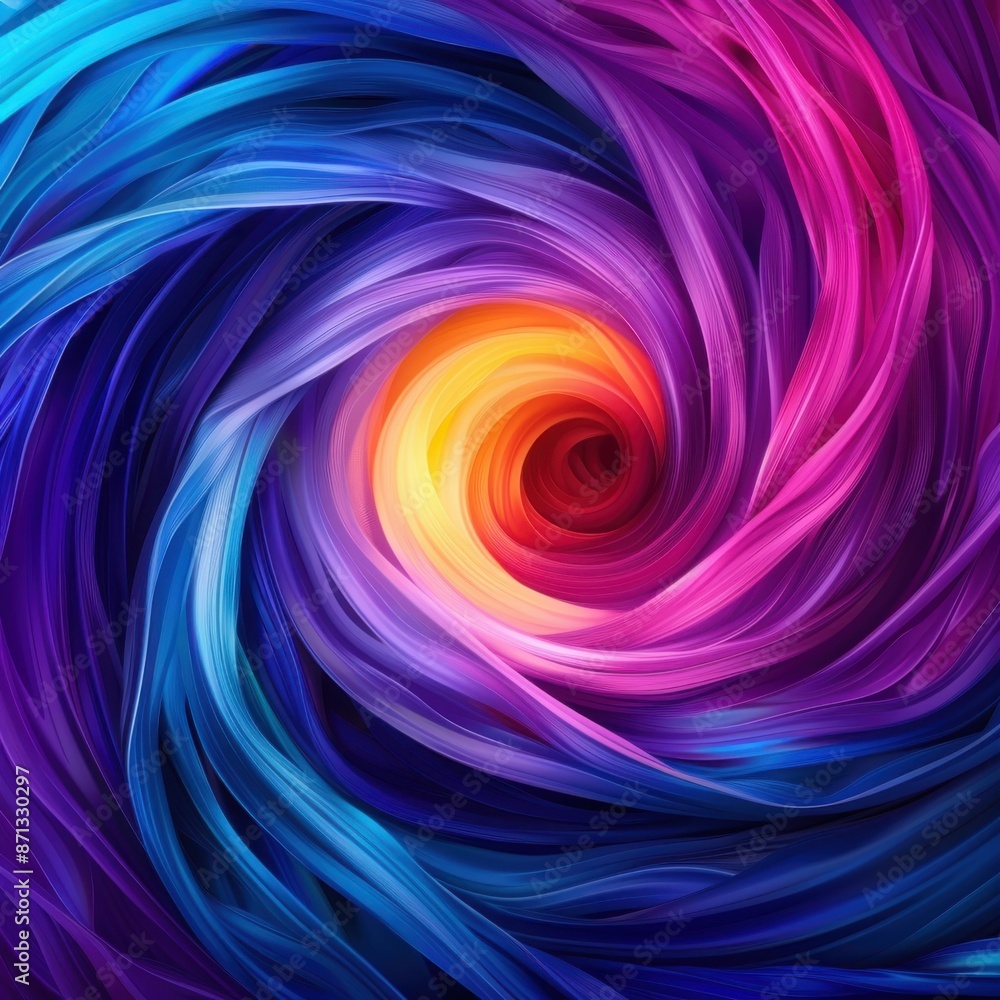 Poster vibrant abstract swirl design in vivid blues, purples, pinks, and yellows, creating a dynamic and ca